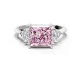 White gold Fancy Pink Princess Cut Cut Diamond Cluster Ring with Solitaire Band and Four-Prong Setting_42