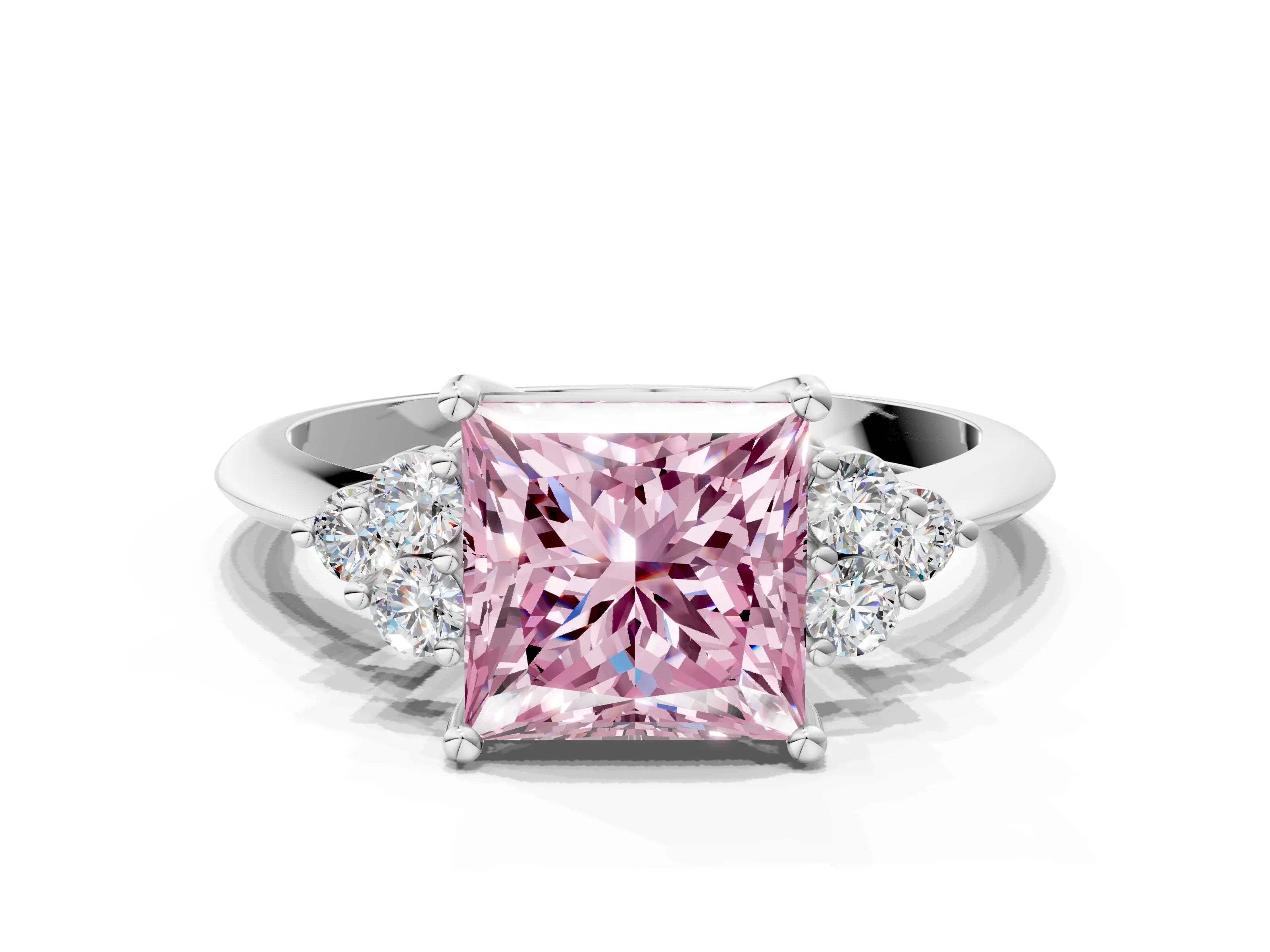 White gold Fancy Pink Princess Cut Cut Diamond Cluster Ring with Solitaire Band and Four-Prong Setting_42
