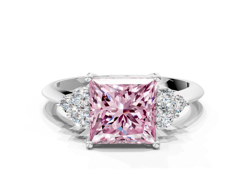 White gold Fancy Pink Princess Cut Cut Diamond Cluster Ring with Solitaire Band and Four-Prong Setting_42