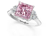 White gold Fancy Pink Princess Cut Cut Diamond Cluster Ring with Solitaire Band and Four-Prong Setting_43