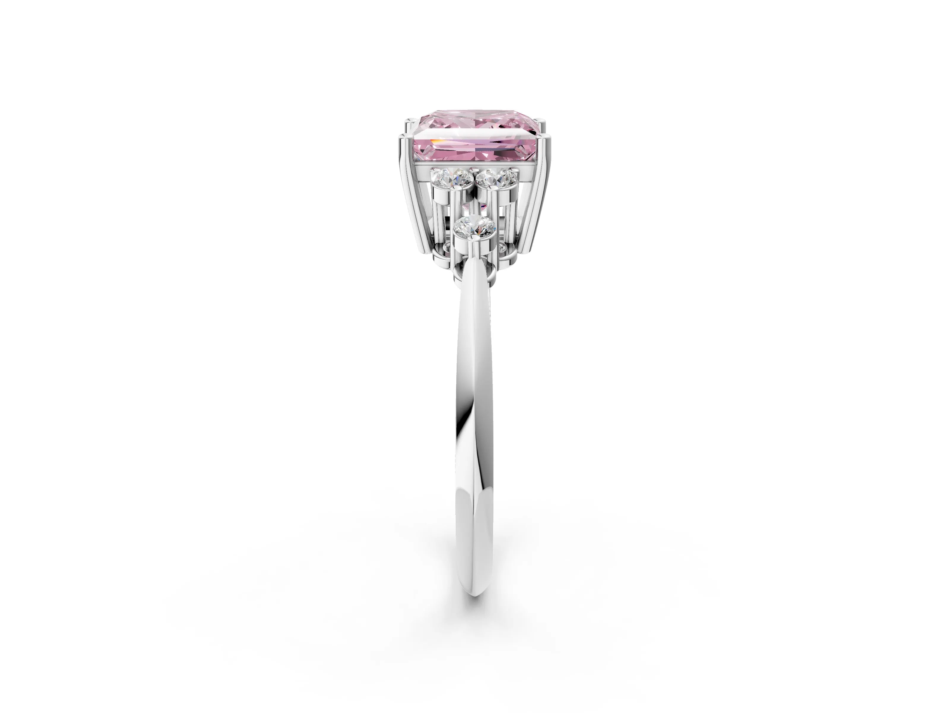 White gold Fancy Pink Princess Cut Cut Diamond Cluster Ring with Solitaire Band and Four-Prong Setting_44