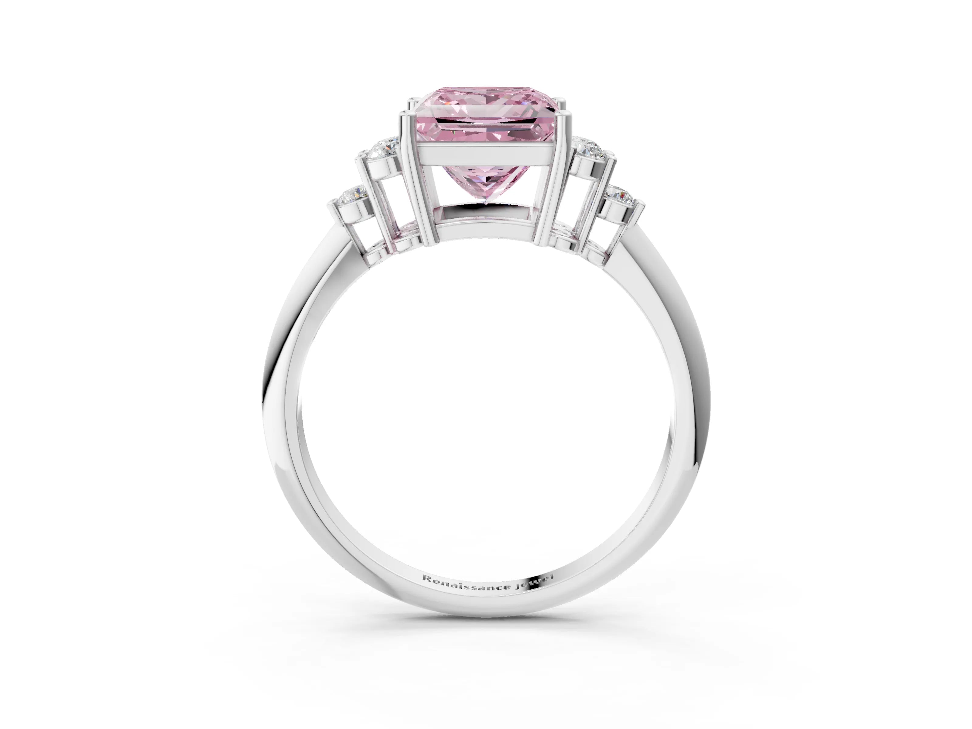 White gold Fancy Pink Princess Cut Cut Diamond Cluster Ring with Solitaire Band and Four-Prong Setting_45
