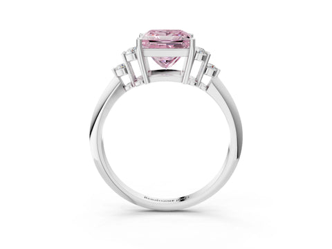 White gold Fancy Pink Princess Cut Cut Diamond Cluster Ring with Solitaire Band and Four-Prong Setting_45
