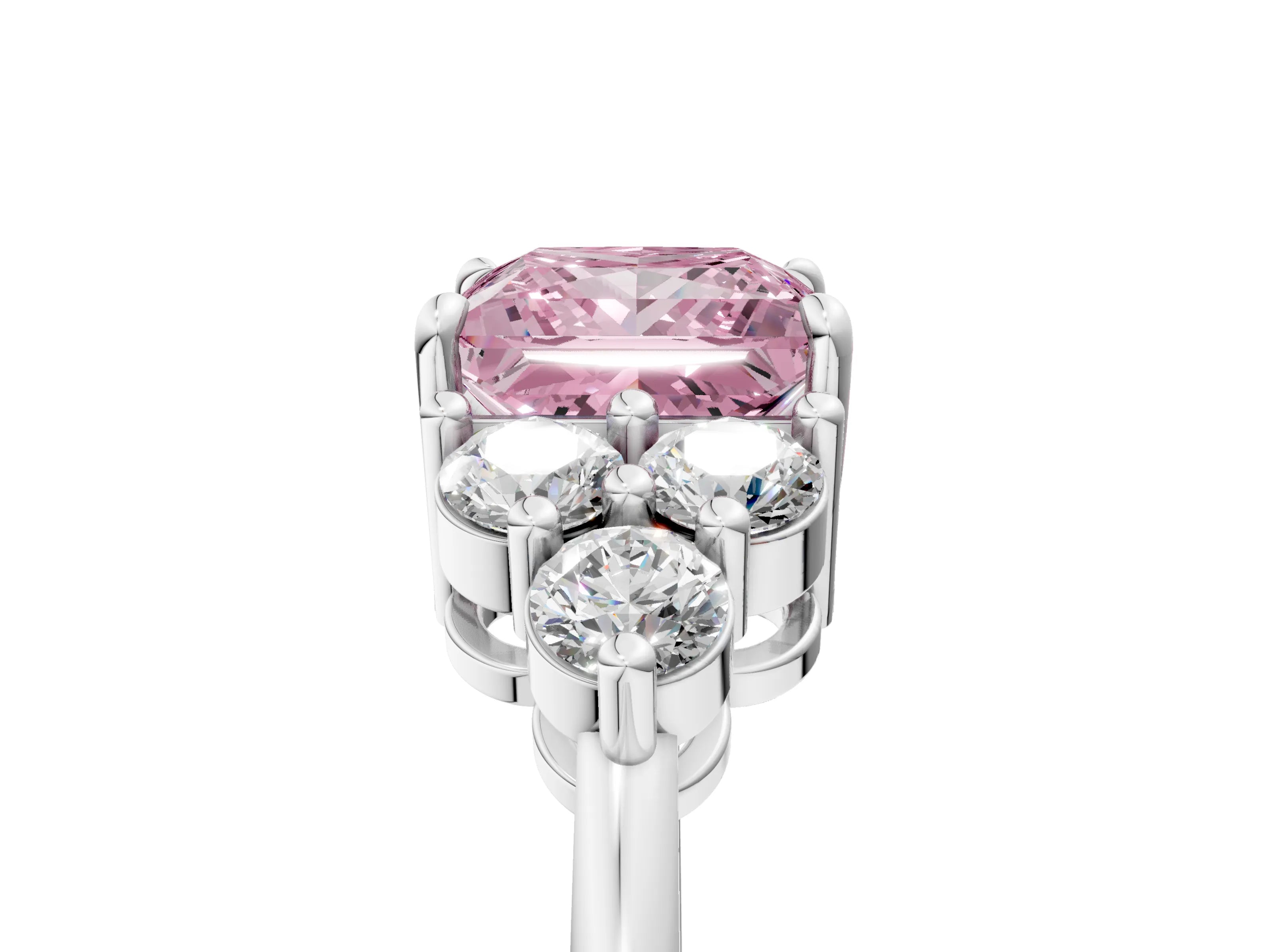 White gold Fancy Pink Princess Cut Cut Diamond Cluster Ring with Solitaire Band and Four-Prong Setting_5