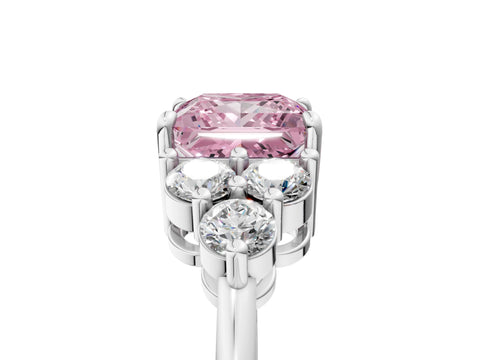 White gold Fancy Pink Princess Cut Cut Diamond Cluster Ring with Solitaire Band and Four-Prong Setting_5