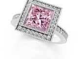 White gold Fancy Pink Princess Cut-Cut Diamond Halo Engagement Ring with Pave Band and Prong Setting_1