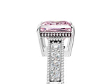 White gold Fancy Pink Princess Cut Cut Diamond Milgrain Pave Band Four-Prong Setting Ring_20