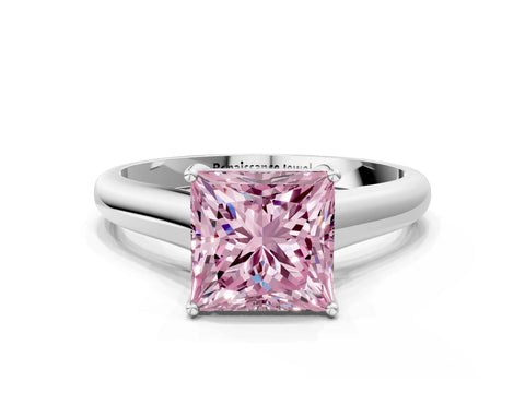 White gold Fancy Pink Princess Cut Cut Diamond Solitaire Engagement Ring with Tapered Plain Band and Four-Prong Setting