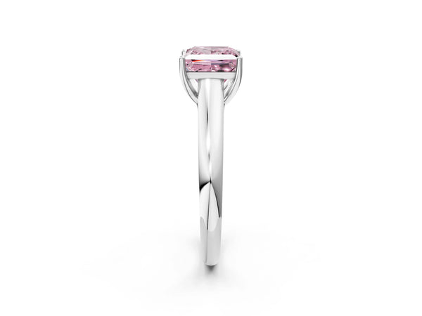 White gold Fancy Pink Princess Cut Cut Diamond Solitaire Engagement Ring with Tapered Plain Band and Four-Prong Setting