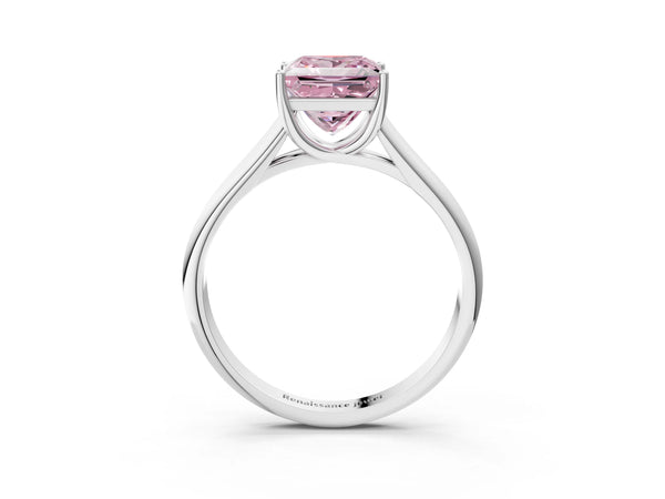 White gold Fancy Pink Princess Cut Cut Diamond Solitaire Engagement Ring with Tapered Plain Band and Four-Prong Setting