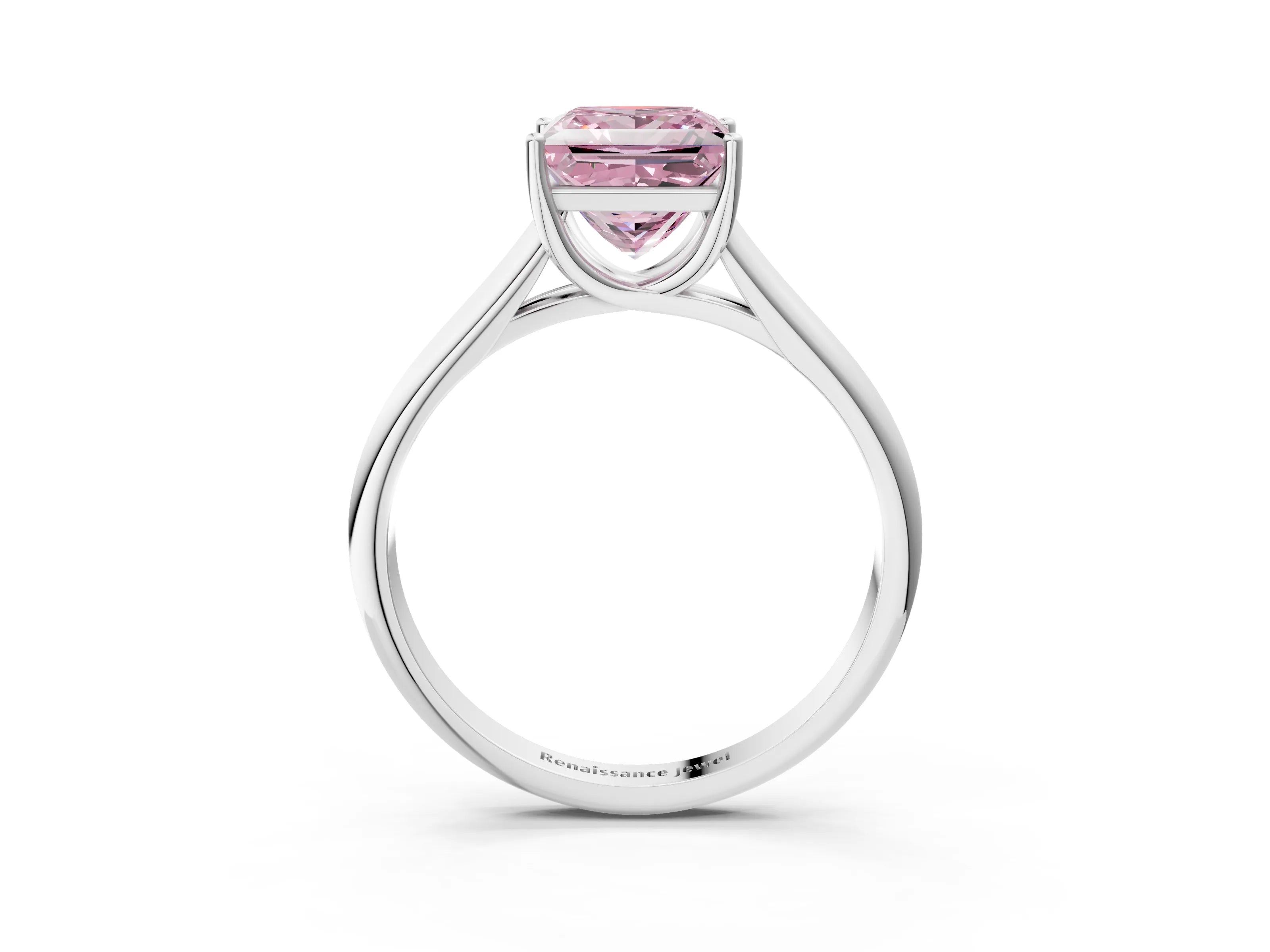 White gold Fancy Pink Princess Cut Cut Diamond Solitaire Engagement Ring with Tapered Plain Band and Four-Prong Setting_15