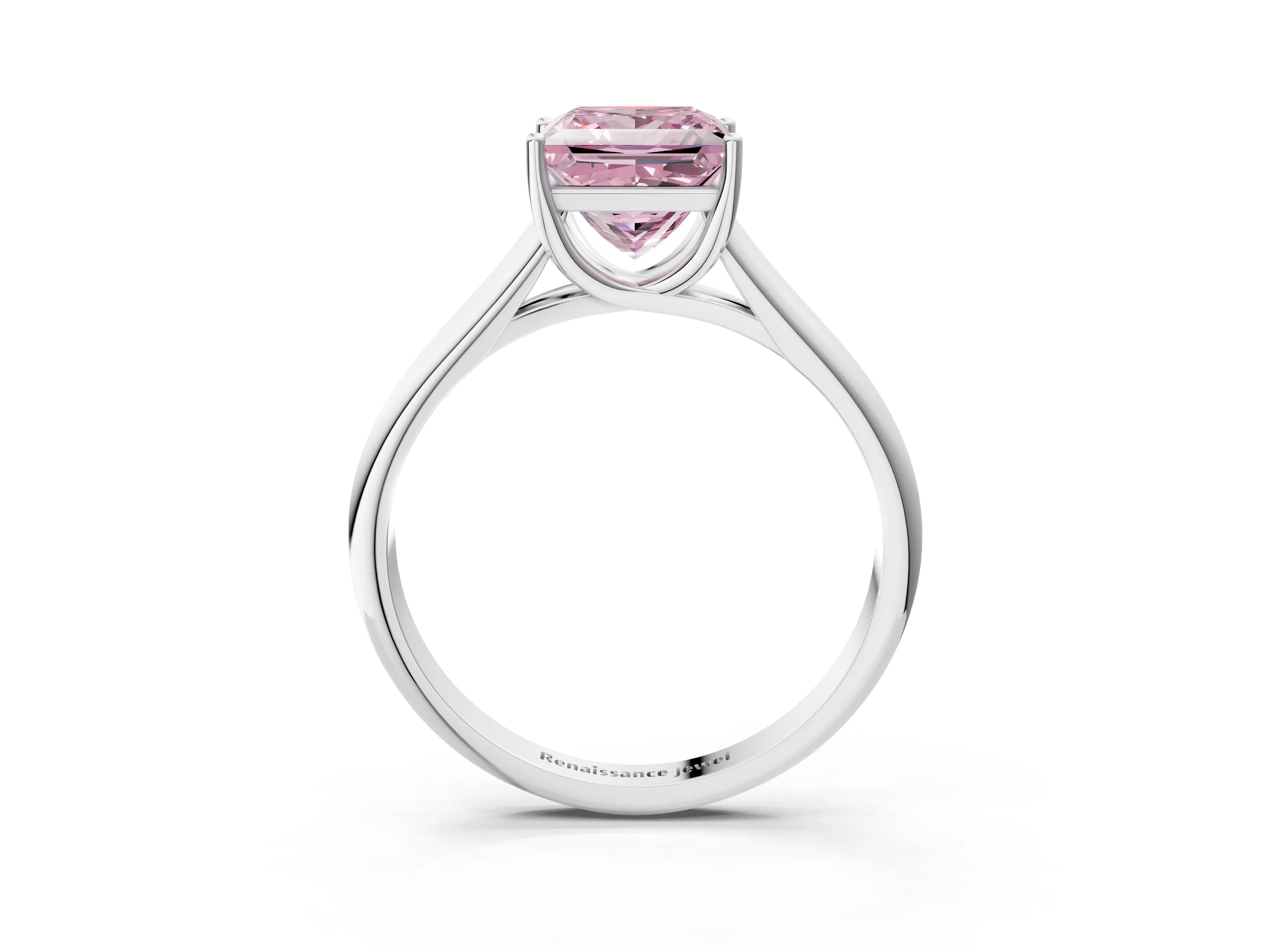 White gold Fancy Pink Princess Cut Cut Diamond Solitaire Engagement Ring with Tapered Plain Band and Four-Prong Setting_3