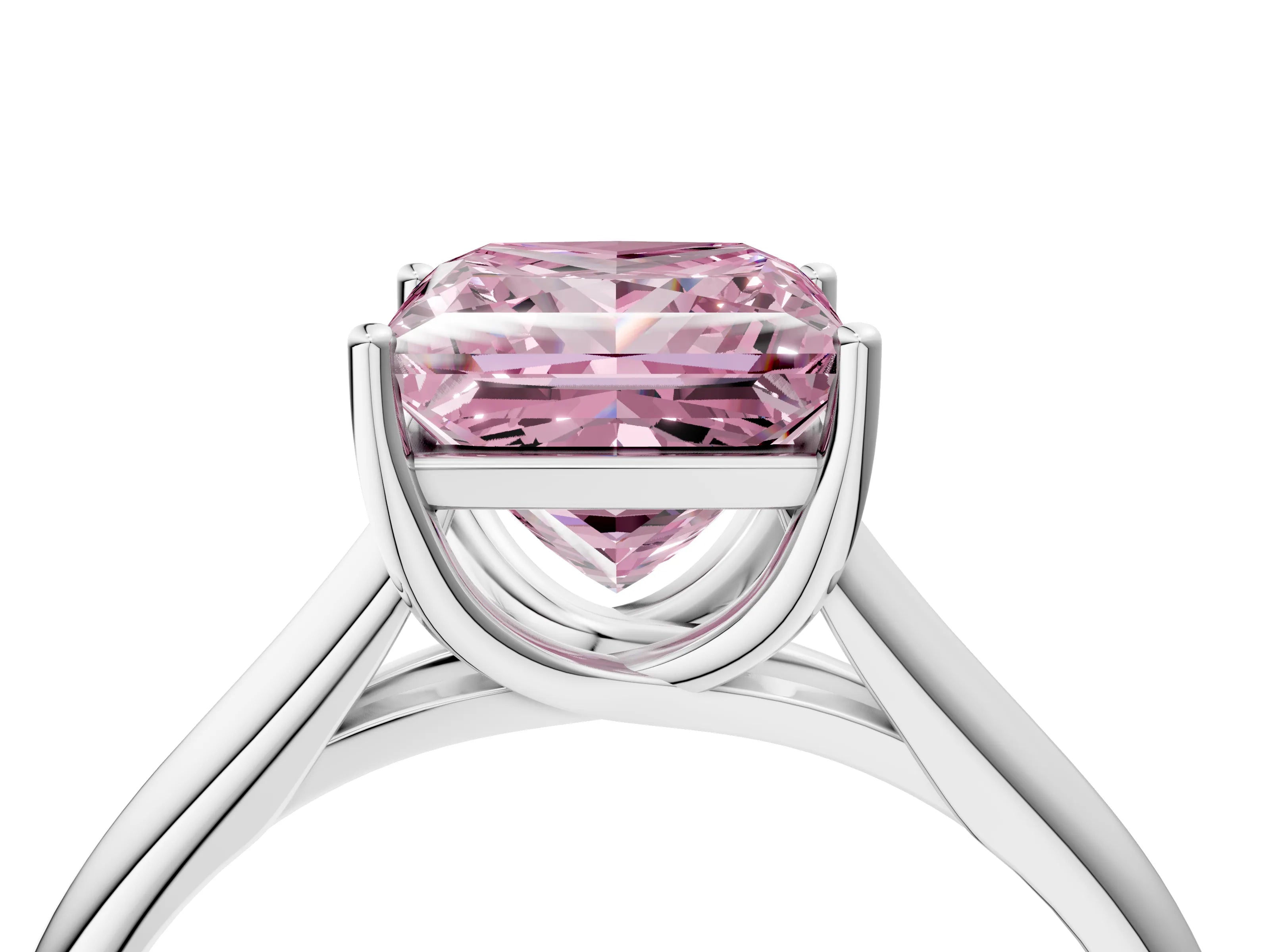 White gold Fancy Pink Princess Cut Cut Diamond Solitaire Engagement Ring with Tapered Plain Band and Four-Prong Setting_4