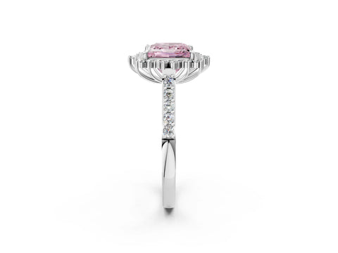 White gold Fancy Pink Princess Cut Cut Diamond Sunburst Halo Engagement Ring with Pavé Band_14