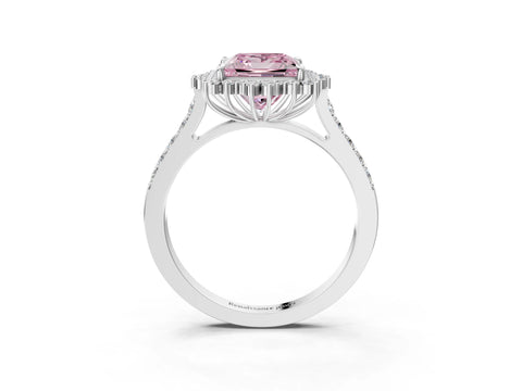 White gold Fancy Pink Princess Cut Cut Diamond Sunburst Halo Engagement Ring with Pavé Band_15