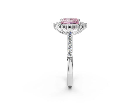 White gold Fancy Pink Princess Cut Cut Diamond Sunburst Halo Engagement Ring with Pavé Band_2