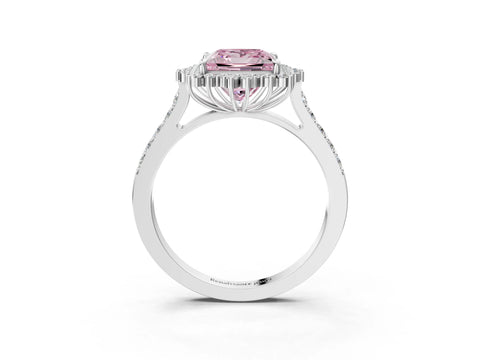White gold Fancy Pink Princess Cut Cut Diamond Sunburst Halo Engagement Ring with Pavé Band_3
