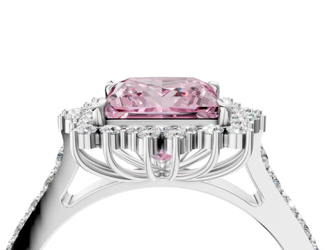 White gold Fancy Pink Princess Cut Cut Diamond Sunburst Halo Engagement Ring with Pavé Band_4