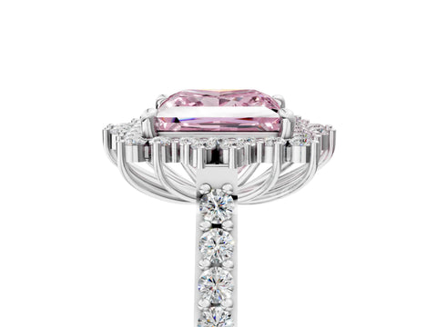White gold Fancy Pink Princess Cut Cut Diamond Sunburst Halo Engagement Ring with Pavé Band_5