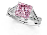 White gold Fancy Pink Princess Cut Cut Diamond Twisted Band with Milgrain Pave Setting and Four-Prong Setting_13