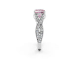 White gold Fancy Pink Princess Cut Cut Diamond Twisted Band with Milgrain Pave Setting and Four-Prong Setting_3
