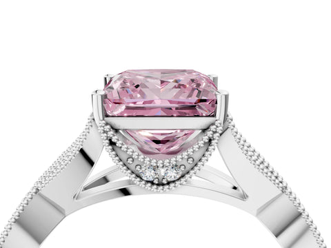 White gold Fancy Pink Princess Cut Cut Diamond Twisted Band with Milgrain Pave Setting and Four-Prong Setting_5