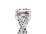 White gold Fancy Pink Princess Cut Cut Diamond Twisted Band with Milgrain Pave Setting and Four-Prong Setting_6