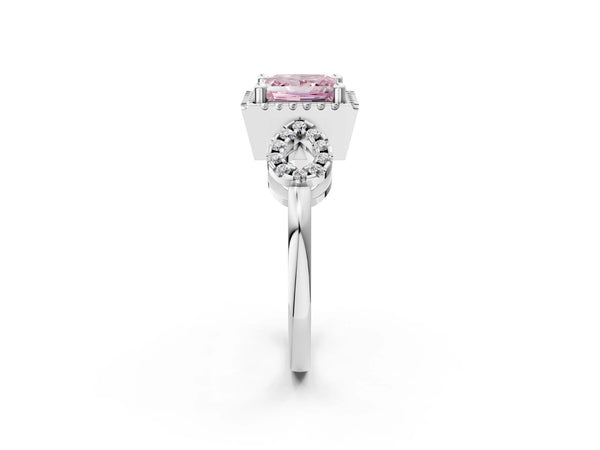 White gold Fancy Pink Princess Cut Cut Halo Diamond Infinity Band with Four-Prong Setting