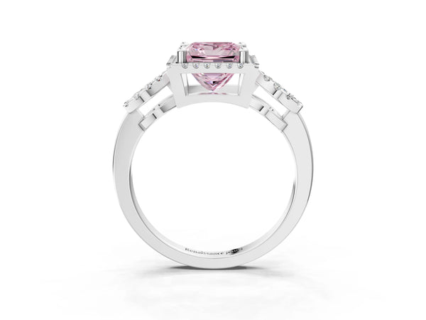 White gold Fancy Pink Princess Cut Cut Halo Diamond Infinity Band with Four-Prong Setting