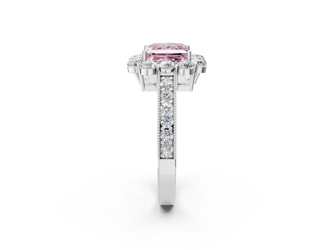 White gold Fancy Pink Princess Cut Cut Halo Diamond Pavé Engagement Ring with Milgrain Detailing_14