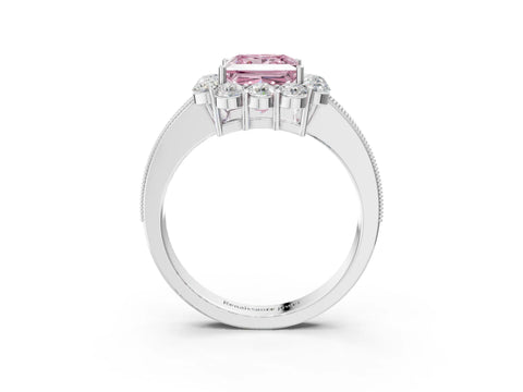 White gold Fancy Pink Princess Cut Cut Halo Diamond Pavé Engagement Ring with Milgrain Detailing_15