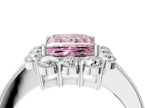 White gold Fancy Pink Princess Cut Cut Halo Diamond Pavé Engagement Ring with Milgrain Detailing_16