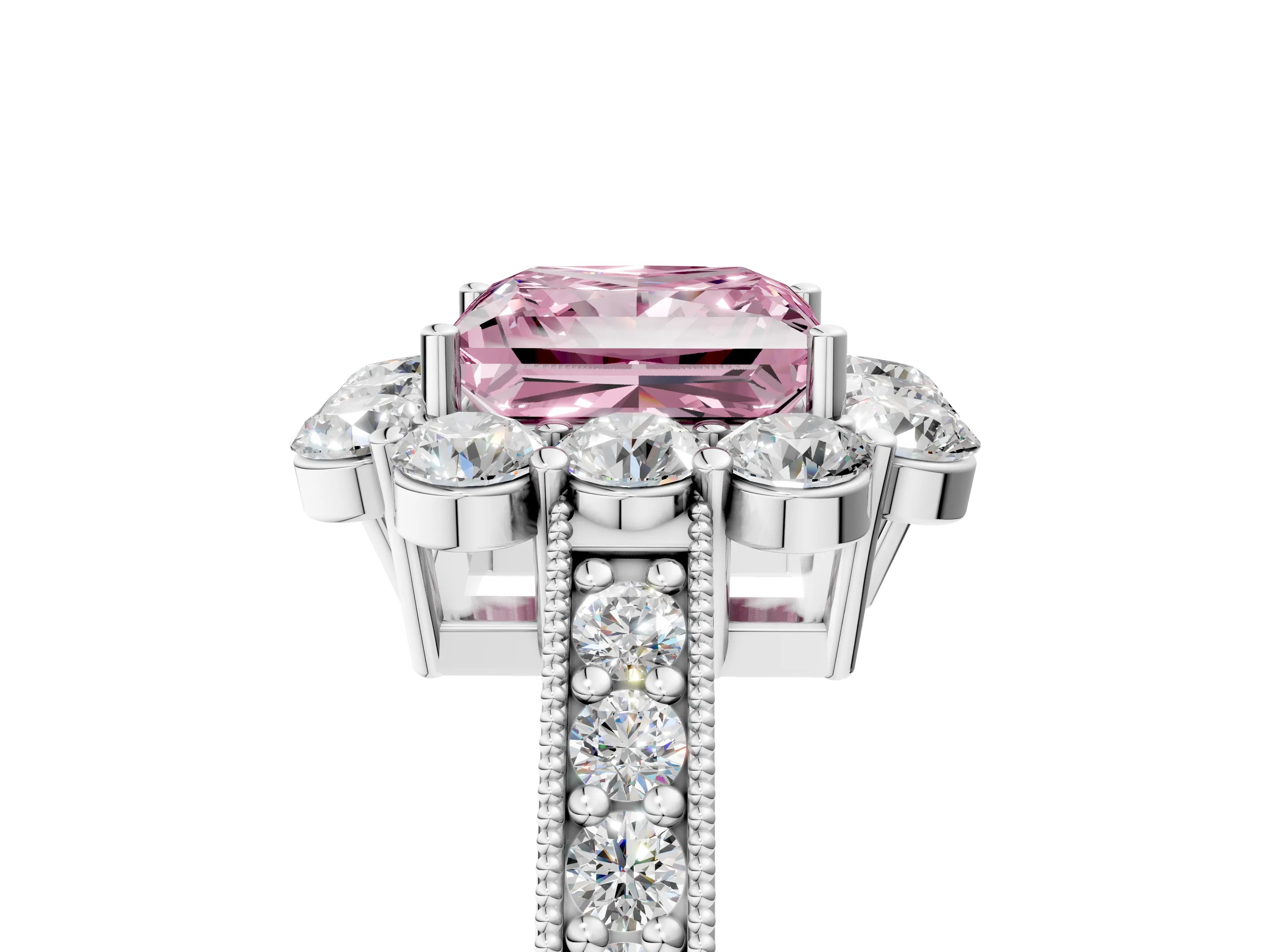 White gold Fancy Pink Princess Cut Cut Halo Diamond Pavé Engagement Ring with Milgrain Detailing_17