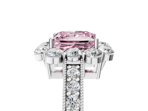 White gold Fancy Pink Princess Cut Cut Halo Diamond Pavé Engagement Ring with Milgrain Detailing_17