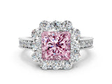 White gold Fancy Pink Princess Cut Cut Halo Diamond Pavé Engagement Ring with Milgrain Detailing_24