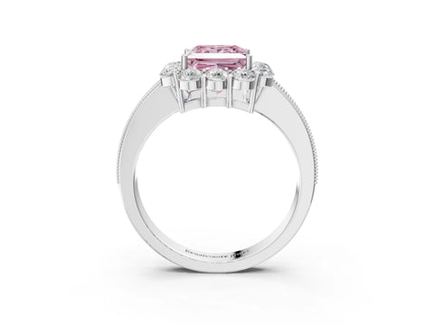 White gold Fancy Pink Princess Cut Cut Halo Diamond Pavé Engagement Ring with Milgrain Detailing_27