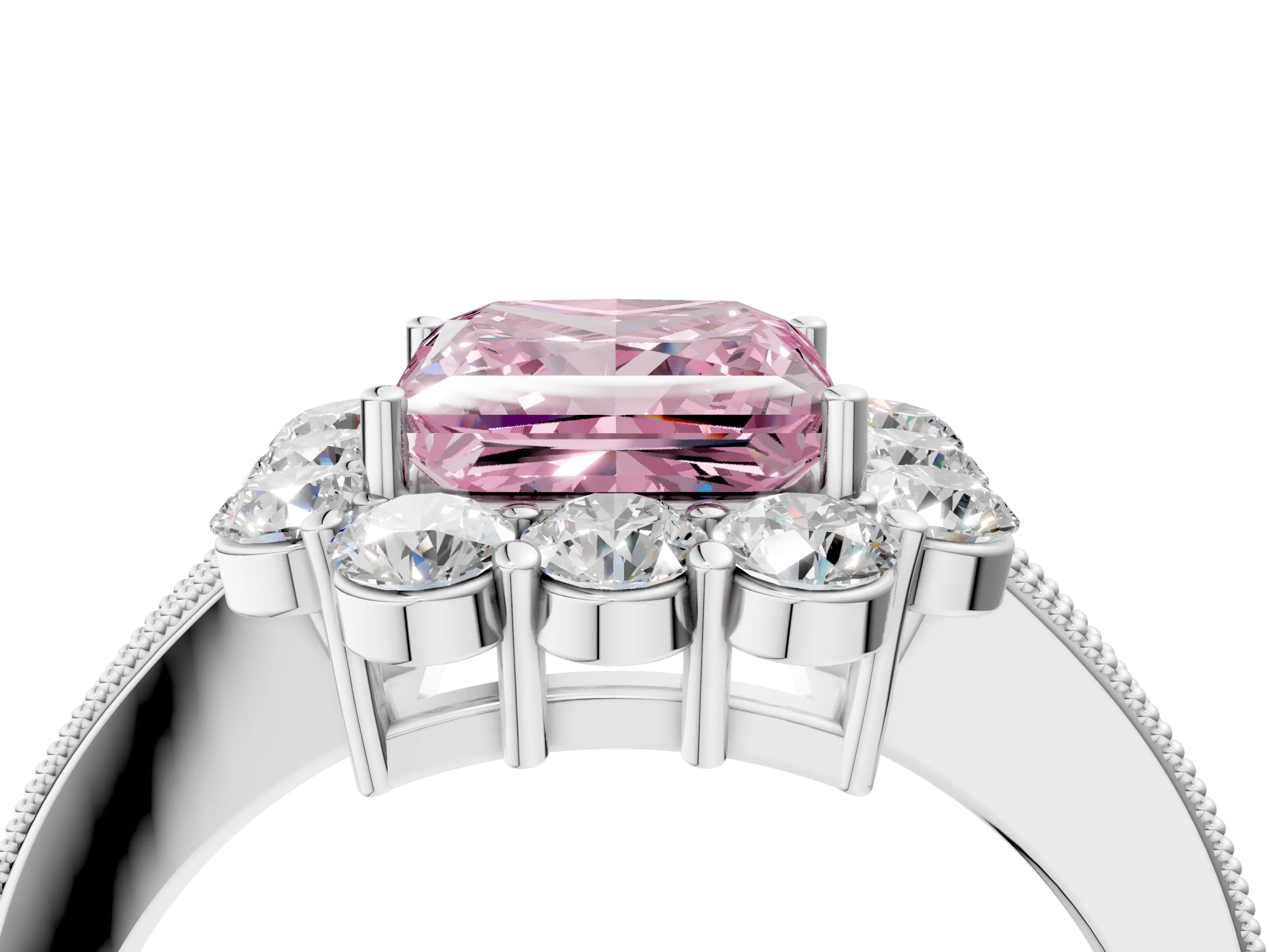 White gold Fancy Pink Princess Cut Cut Halo Diamond Pavé Engagement Ring with Milgrain Detailing_28