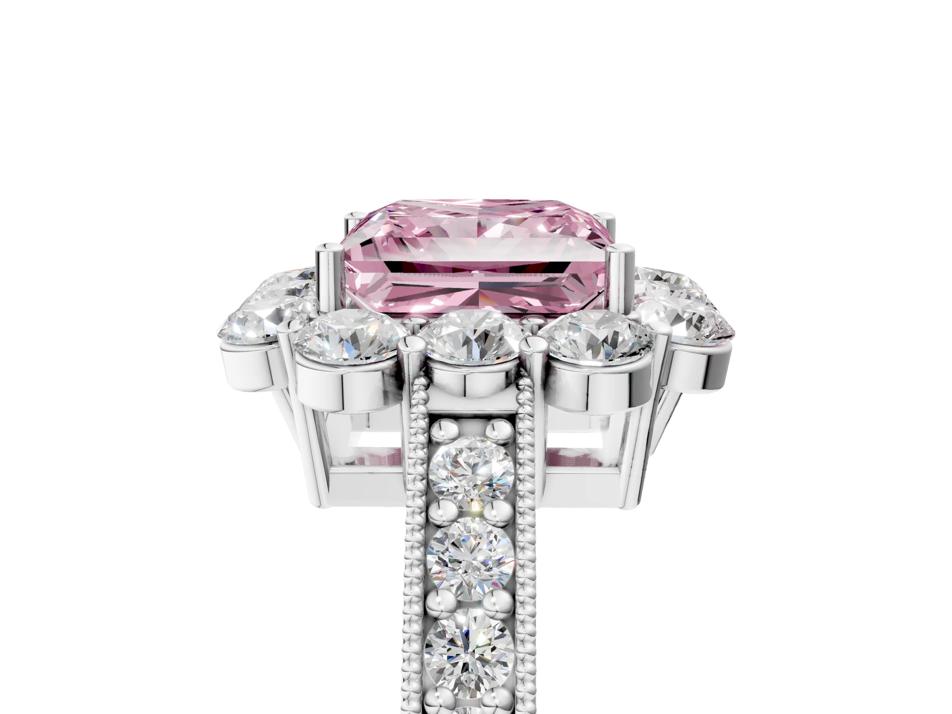 White gold Fancy Pink Princess Cut Cut Halo Diamond Pavé Engagement Ring with Milgrain Detailing_29