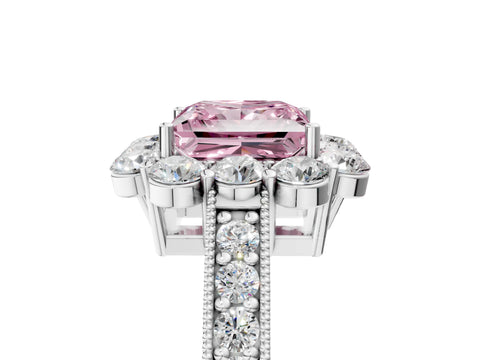 White gold Fancy Pink Princess Cut Cut Halo Diamond Pavé Engagement Ring with Milgrain Detailing_29