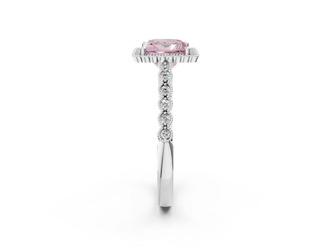 White gold Fancy Pink Princess Cut Cut Halo Pavé Solitaire Ring with Milgrain Band_14