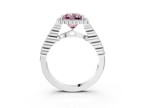 White gold Fancy Pink Princess Cut Cut Halo Pavé Solitaire Ring with Milgrain Band_15