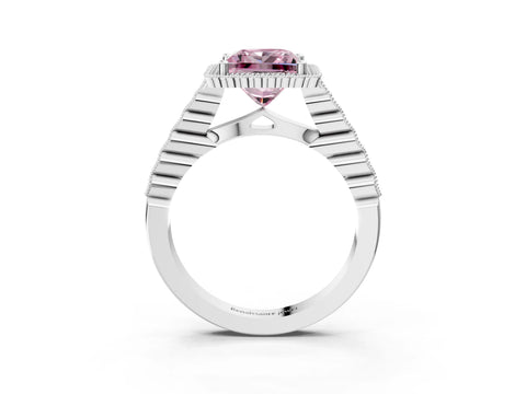 White gold Fancy Pink Princess Cut Cut Halo Pavé Solitaire Ring with Milgrain Band_3