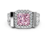 White gold Fancy Pink Princess Cut Cut Halo Split Shank Prong Set Ring