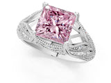White gold Fancy Pink Princess Cut Cut Milgrain Pave Diamond Engagement Ring with Four-Prong Setting_16