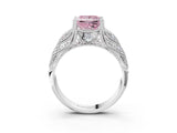 White gold Fancy Pink Princess Cut Cut Milgrain Pave Diamond Engagement Ring with Four-Prong Setting_18