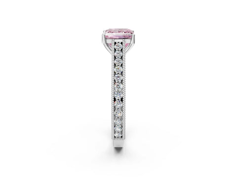 White gold Fancy Pink Princess Cut Cut Pave Band Milgrain Solitaire Ring_2