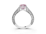 White gold Fancy Pink Princess Cut Cut Pave Band Milgrain Solitaire Ring_3