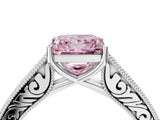 White gold Fancy Pink Princess Cut Cut Pave Band Milgrain Solitaire Ring_4