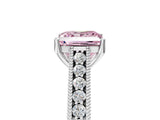 White gold Fancy Pink Princess Cut Cut Pave Band Milgrain Solitaire Ring_5
