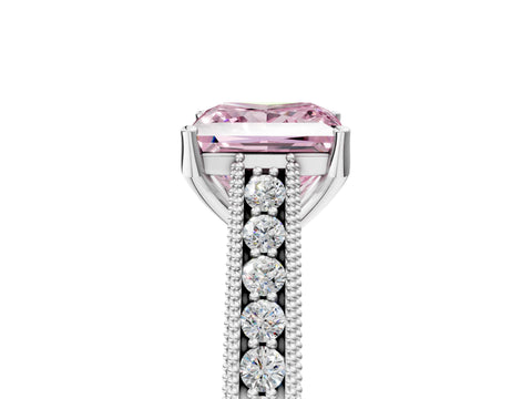 White gold Fancy Pink Princess Cut Cut Pave Band Milgrain Solitaire Ring_5